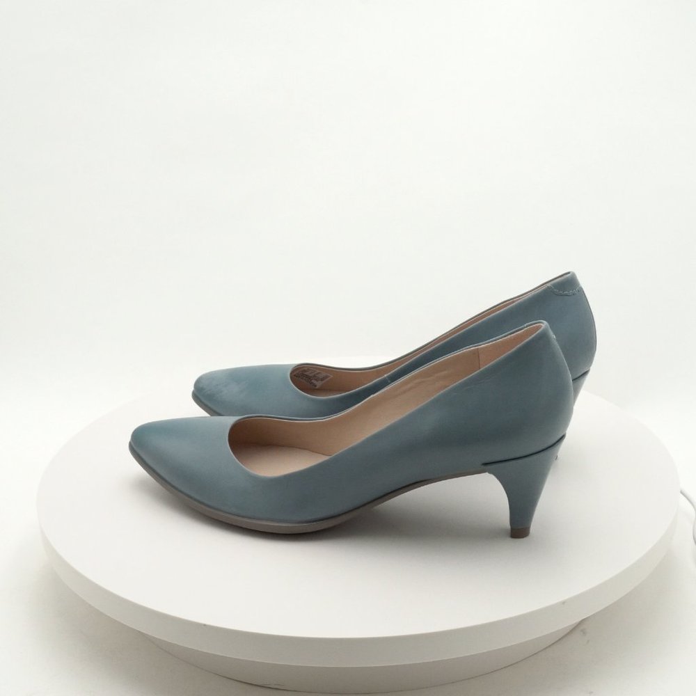 Ecco Blue Leather Kitten Heel Pumps - Picture 3 of 13